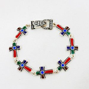 Enameled Cross Bracelet w/Foldover Clasp